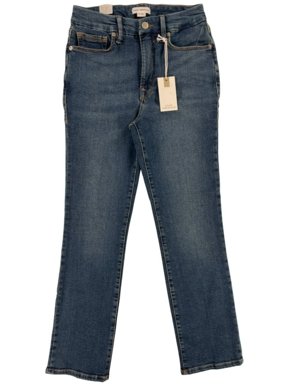 Good American Good Legs Straight Mid-Rise Blue Jeans Women's Sz 4/27 MSRP$108NEW